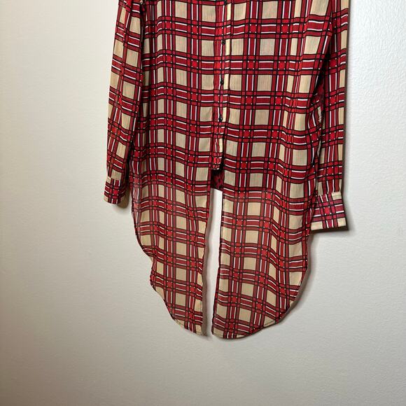 Scotch & Soda Les Filles Tartan Plaid Button Front Tie Blouse Women’s Large - Picture 3 of 9